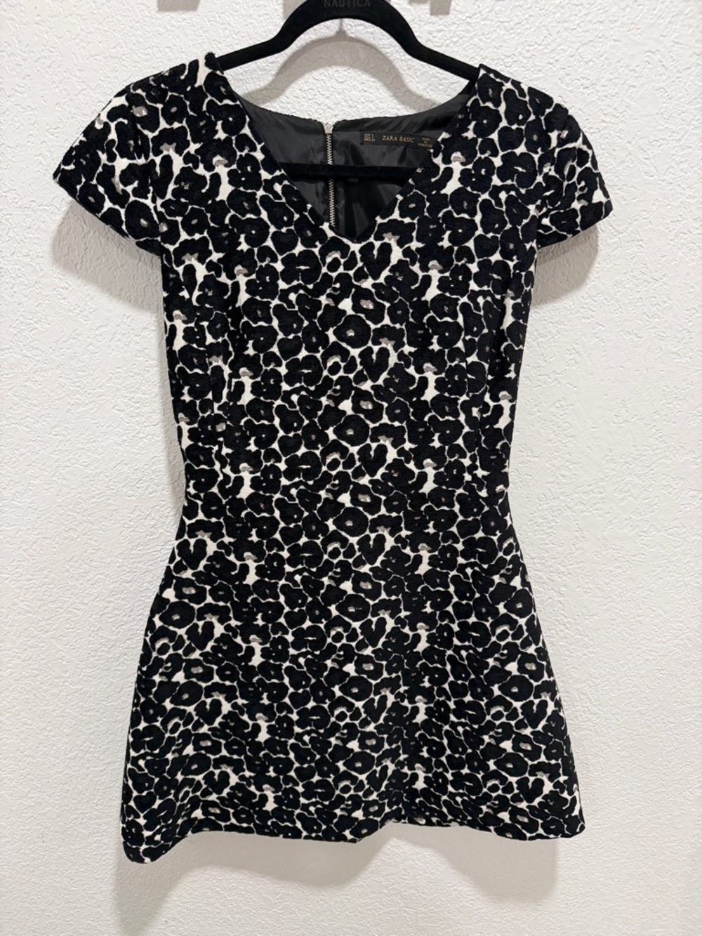 Zara Black and White Floral Jacquard Mini Dress